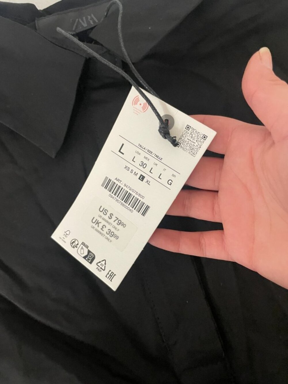 Zara ZW Womens Short Poplin Dress Large Black Short Sleeve Collared 9479/078 NWT - Picture 7 of 13